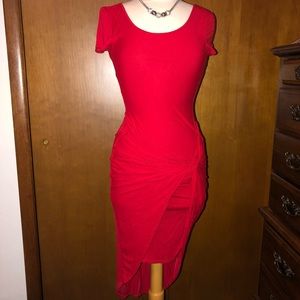 Red dress high low